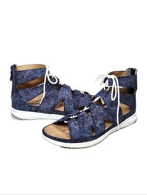 HARTJES Breeze Gladiator Sandals Sz 42/11 US Blue White Lace Up Back Zip